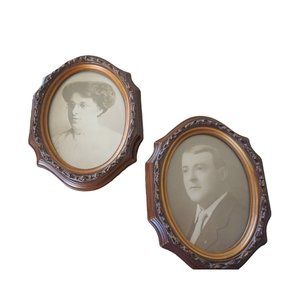 Antique Photography People Framed Man Suit Tie Woman Glasses Bakelight Frame?